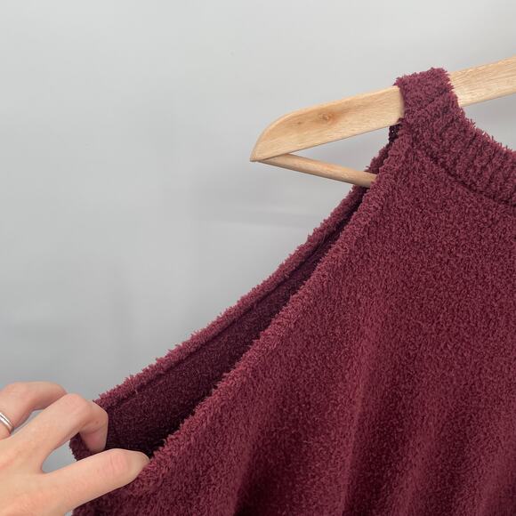 JAMISON NEW Evereve Maroon Chenille Open Shoulder Sweater Pullover // S - Picture 11 of 12